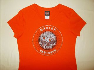 Harley - Davidson Chicago Il Short Sleeve Orange T - Shirt Womens Large