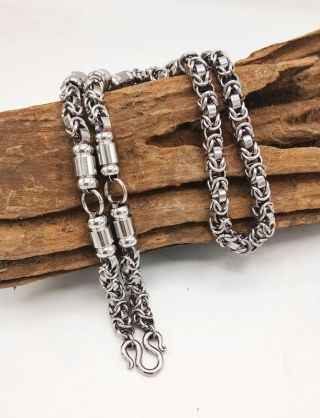 30 " Men Stainless Steel Silver Byzantine Vintage Necklace Chain Link 5 Hook Amul