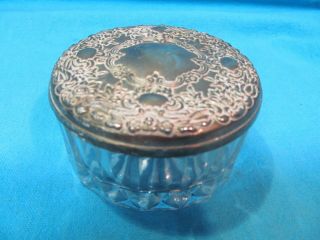 Kig Indonesia Pressed Glass Dresser Powder Jar With Silverplate Lid