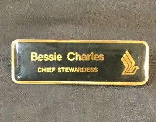 Rare Singapore Airlines Chief Stewardess Name Tag Pin Badge