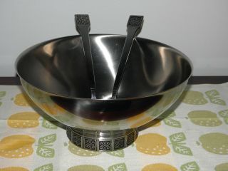 Vintage Rogers Insilco Stainless Steel Salad Bowl With Spoon And Fork