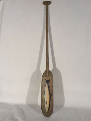 24 " L Hand Carved Wood & Painted Fish Oar Paddle Nautical Wall Decor Pre - Owned