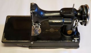 1937 Singer Featherweight Model 221 Sewing Machine,  W/ Foot Switch,  Case,  Accs.