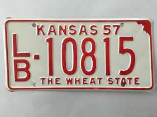 1957 Kansas License Plate Mint/nos Glossy Yom Ford Chevy Bel Air Dodge Olds