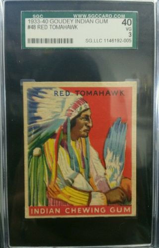 1933 Red Tomahawk Goudey Indian Gum 48 Sgc 40 Vg