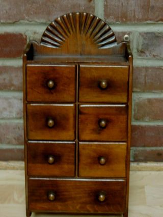Vintage Wood Spice Apothecary Cabinet Wall Hanging Mid Century 7 Drawer