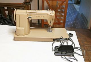 Singer Model 301A Long Bed Sewing Machine with Foot Pedal in Case and 3
