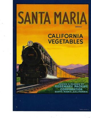 Santa Maria Vintage Vegetable Crate Label,  Railroad,  An Label