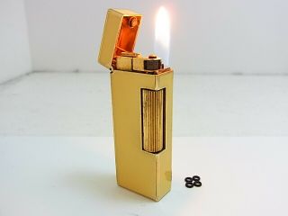 Dunhill Rollagas Lighter Yellow Lacquer Gold Gas Leaks W/4p O - Rings Auth Swiss