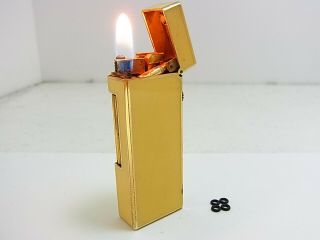 DUNHILL Rollagas Lighter Yellow Lacquer Gold Gas leaks W/4p O - rings Auth Swiss 2