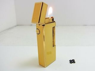 DUNHILL Rollagas Lighter Yellow Lacquer Gold Gas leaks W/4p O - rings Auth Swiss 3