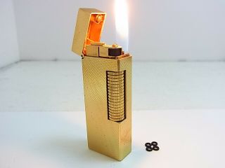 Dunhill Rollagas Lighter Gold Plated Gas Leaks W/4p O - Rings Auth Swiss (c