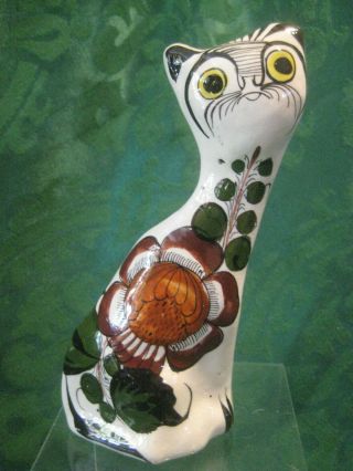 Cat Pottery Figurine Tonala Mexico Vintage 1950s 1960s Folk Art Ceramic 6 "