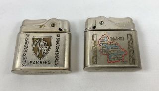 Pair Vintage Eveready German U.  S.  Zone Germany & Bamberg Souveneir Lighters