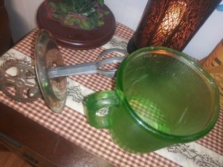 Vintage Depression Glass Green Vaseline Hand Beater Mixer 3