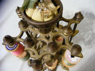 Antique Brass Thread Spool Holder For 24 Spools with Pin Cushion Holder 5