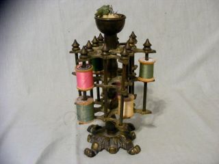 Antique Brass Thread Spool Holder For 24 Spools with Pin Cushion Holder 7