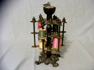 Antique Brass Thread Spool Holder For 24 Spools with Pin Cushion Holder 8