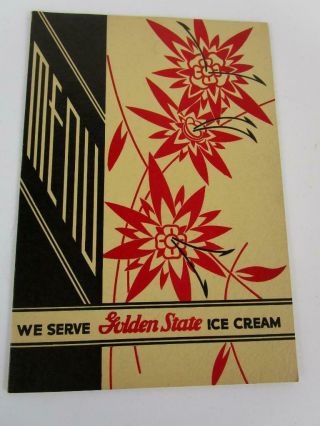 Vintage Golden State Ice Cream Advertising Menu Cover Folder