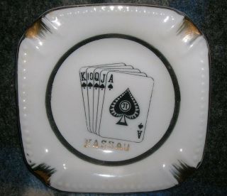 Vintage Souvenir Ash Tray Nassau Bahamas Playing Card Design Gilded Edge Ceramic