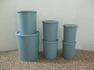 6 Assorted Vintage Tupperware Servalier Stacking Nesting Canisters Country Blue