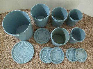 6 ASSORTED VINTAGE TUPPERWARE SERVALIER STACKING NESTING CANISTERS COUNTRY BLUE 3