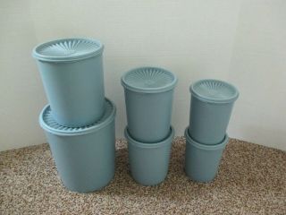6 ASSORTED VINTAGE TUPPERWARE SERVALIER STACKING NESTING CANISTERS COUNTRY BLUE 5