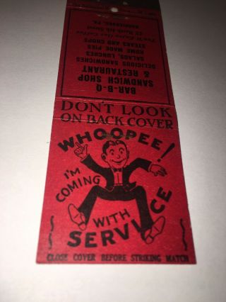 Vintage Matchbook Cover Bar - B - Q Sandwich Shop & Restaurant Harrisburg Pa. 4