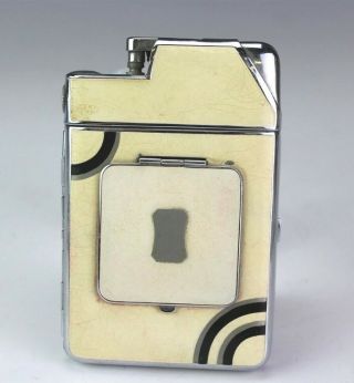 Marathon Art Deco Enamel Chrome Lighter Cigarette Compact Makeup Case Holder Acz