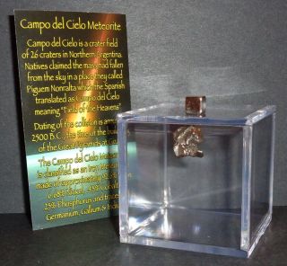 Campo Del Cielo Meteorite With Display Cube Real 4.  8 Gram Argentina Meteorite