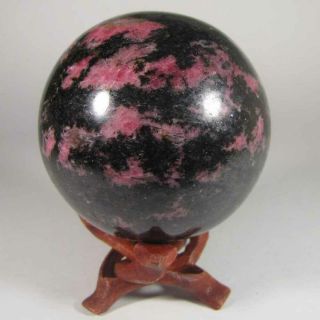 2.  7 " Pink Rhodonite Crystal Sphere Ball W/ Stand - Madagascar - 68mm - 1.  2 Lbs.