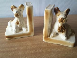 Vintage Ceramic Terrier Dogs Bookends Retro Book Ends Terrier Cond