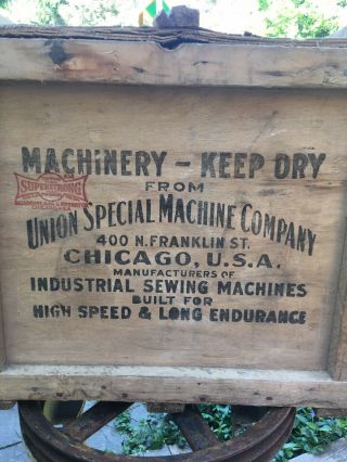 ANTIQUE Union Special Machine Sewing Machine Crate. 3