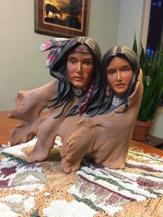 Ceramic Native American Man Woman Figurine Sculpture Home Decor