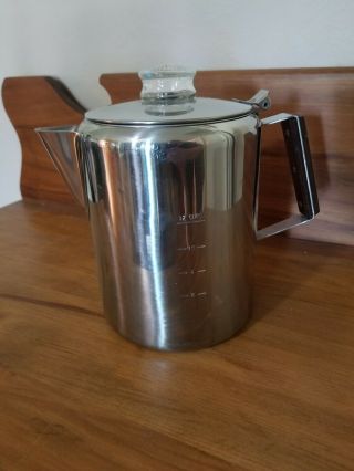 Vintage 12 Cup Stainless Steel 18/8 Percolator Coffee Pot Maker Stove Top Solid