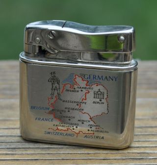 Mylflam Pocket Lighter With Engraved Map Of Germany - 1953 - Made In Germany