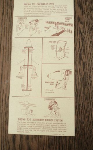 Western Airlines Boeing 737 Flight Safety Card.  1985.  Rare.