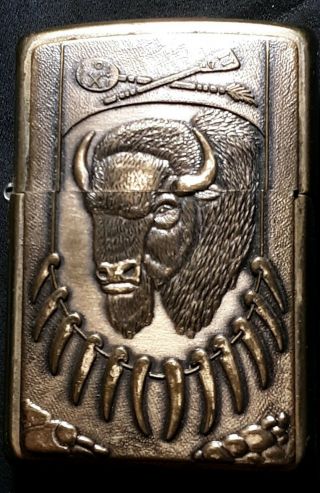 Vtg Zippo Buffalo Brass Lighter Xii Bradford Pa Usa