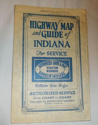 Vintage Highway Map And Guide Of Indiana For Service Printed In Usa