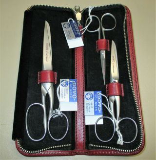 Dovo 3 Piece Scissor Set - Brushed Stainless Steel - Leather Case - Great Price