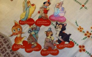 Walt Disney Production 1939 Pinocchio Valentines Set Of 7 Articulated