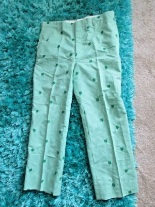 Ladies 35 X 27 Hand Made St.  Patricks Day Shamrock Green Plaid Pant 10p