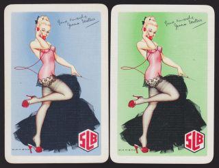 2 Single Vintage Swap/playing Cards Pin Up Girls Stockings Heels Slb Brewery