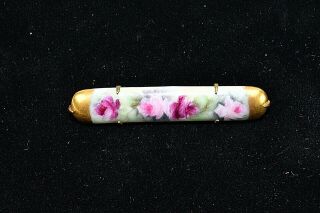 Vintage Art nouveau hand painted porcelain flower floral long oval Hat Pin 2