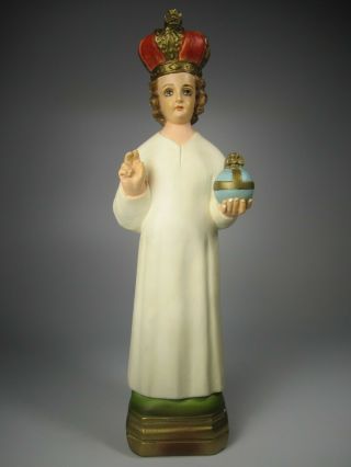 Vintage Jesus Infant of Prague Hand Painted Chalkware Statue 13 3