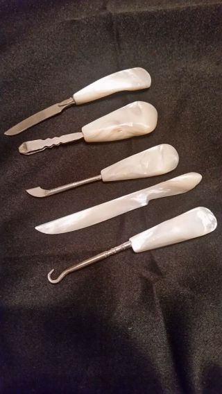 Antique Mother Of Pearl Grooming Manicure Set