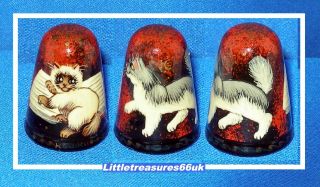 Russian H/p Thimble.  Playful Cats H/p And Signed