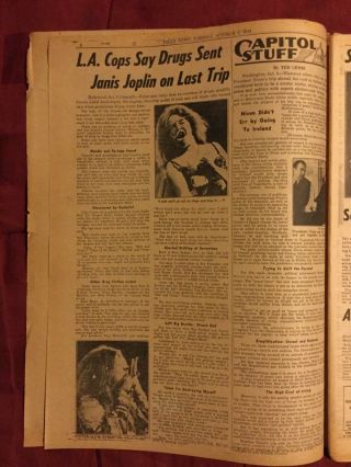 Janis Joplin Death - Rock Music - 1970 York Daily News Newspaper