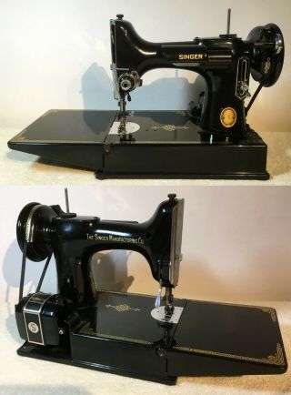 Lovely 1951 SINGER FEATHERWEIGHT 221 - 1 Sewing Machine CASE Buttonholer,  more NJ 3