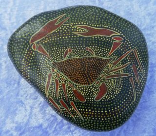 Vintage Australian Aboriginal Dot Art Crab Painting On Stone Rock